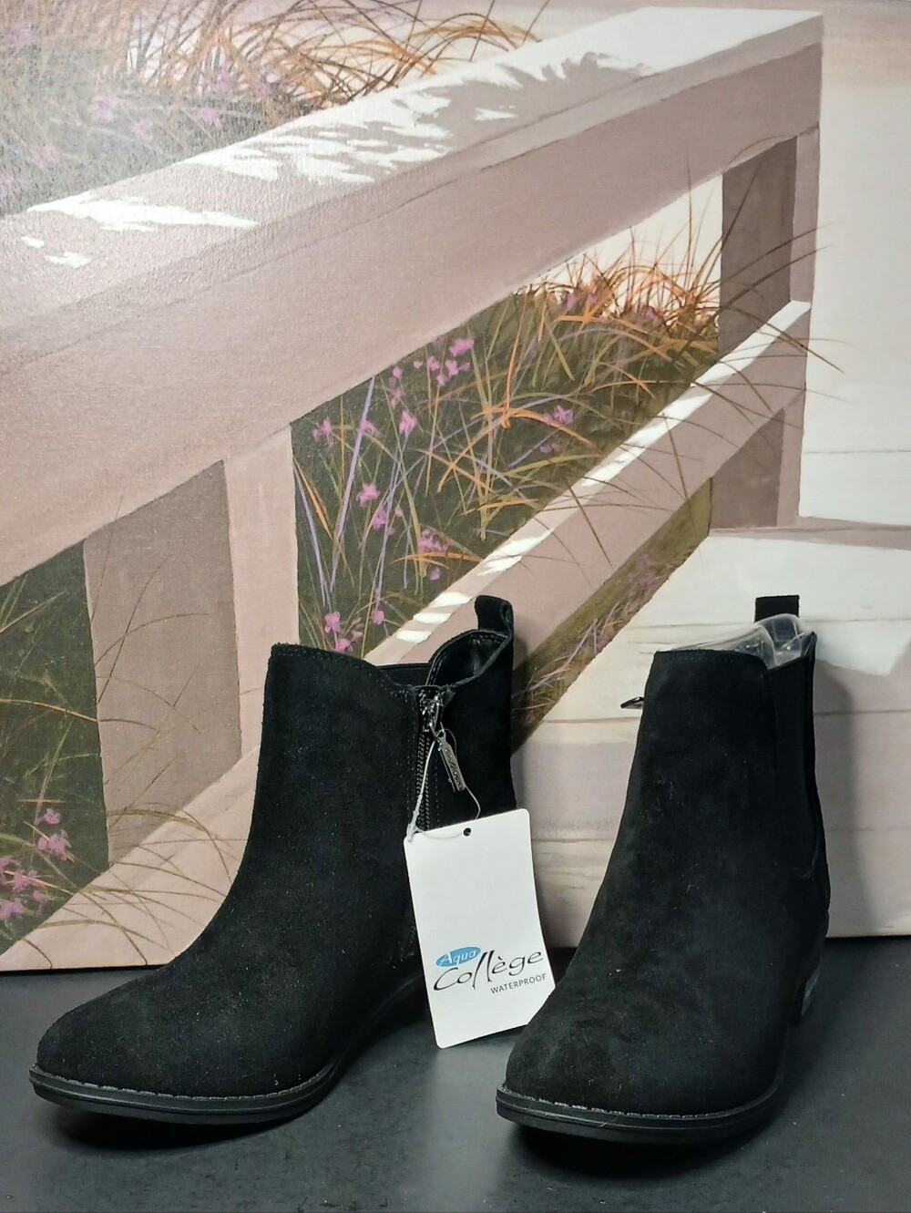 Black Suede-Look Ankle Boots with Side Zipper new in box